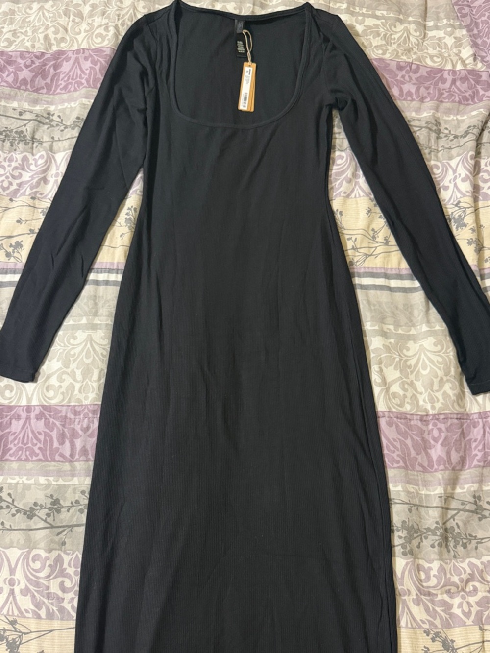 SKIMS Onyx Soft Lounge Rib Long Sleeve Dress